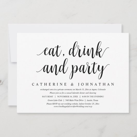 Weddenschap Elopement, Eat, Drink en Partij Kaart (Voorkant)