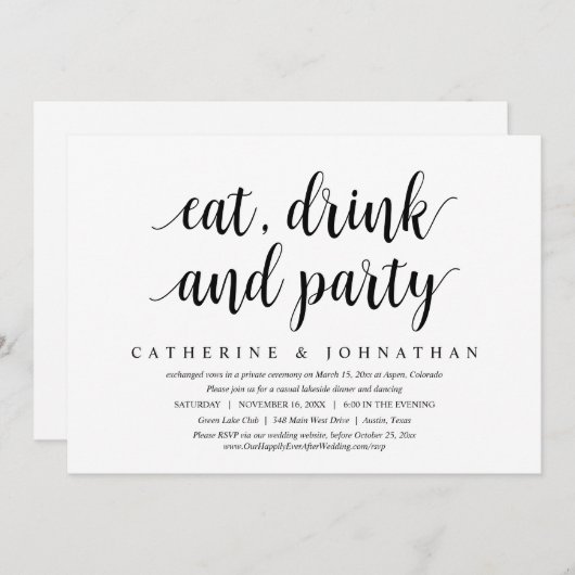 Weddenschap Elopement, Eat, Drink en Partij Kaart (Voorkant / Achterkant)