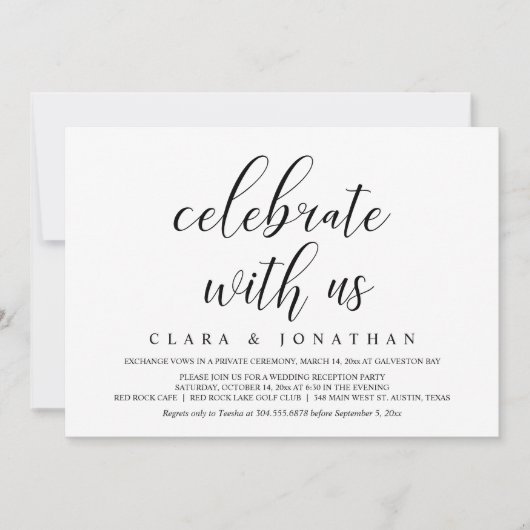 Weddenschap Elopement, Elegant Reception Party Inv Kaart (Voorkant)