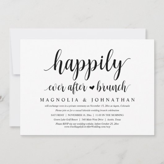 Weddenschap Elopement, gelukkig altijd na Brunch Kaart (Voorkant)
