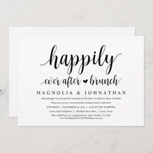 Weddenschap Elopement, gelukkig altijd na Brunch Kaart (Voorkant / Achterkant)