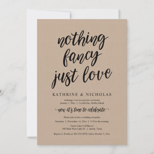 Weddenschap Elopement, niets Fancy, gewoon liefde, Kaart (Voorkant)