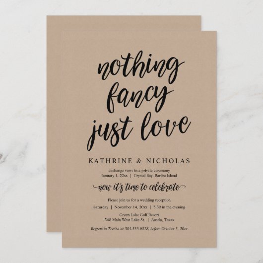 Weddenschap Elopement, niets Fancy, gewoon liefde, Kaart (Voorkant / Achterkant)