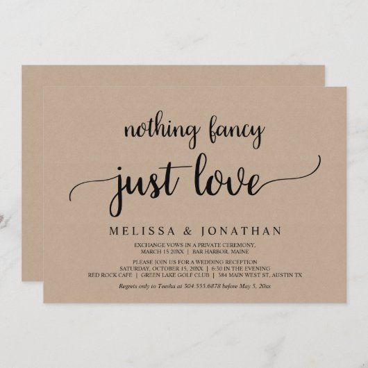 Weddenschap Elopement, niets Fancy gewoon liefde,  Kaart (Voorkant / Achterkant)