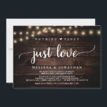 Weddenschap Elopement, niets Fancy gewoon liefde Kaart<br><div class="desc">Prachtige,  niets fancy liefdesfeestjes,  Wedding Elopement Announcement / Uitnodigingskaart,  in Rustic boerderij Wood,  String Lights design. Dit is perfect voor je trouwreceptie en feest na de bruiloft. Voeg je gegevens toe in het overeenkomende lettertype/lettertype. #TeeshaDerrick</div>