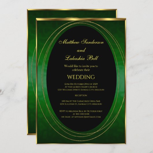 Weddenschap Emerald Green Gold Black Elegant Moder Kaart (Voorkant / Achterkant)