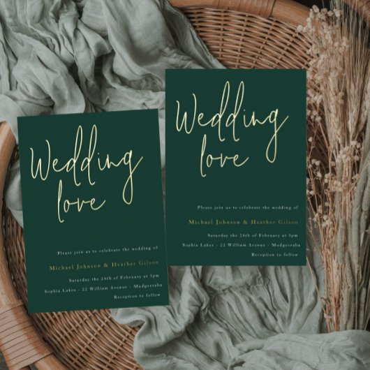 Weddenschap: Emerald Green Gold Designer Wedding Folie Uitnodiging