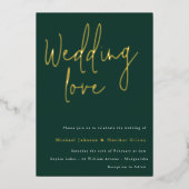 Weddenschap: Emerald Green Gold Designer Wedding Folie Uitnodiging (Voorkant)