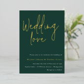 Weddenschap: Emerald Green Gold Designer Wedding Folie Uitnodiging (Staand Voorkant)