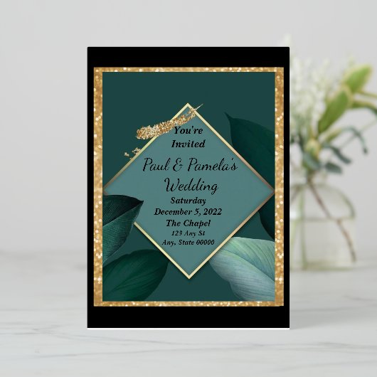 Weddenschap Emerald Green, Gold, zwarte kaart (Staand Voorkant)