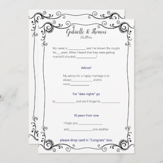 Weddenschap en commentaar Filigree Lijst Kaart (Voorkant / Achterkant)