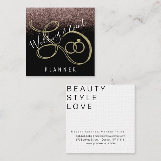 Weddenschap en evenementen Planner Faux Glitter Go Vierkante Visitekaartje (Voorkant / Achterkant)