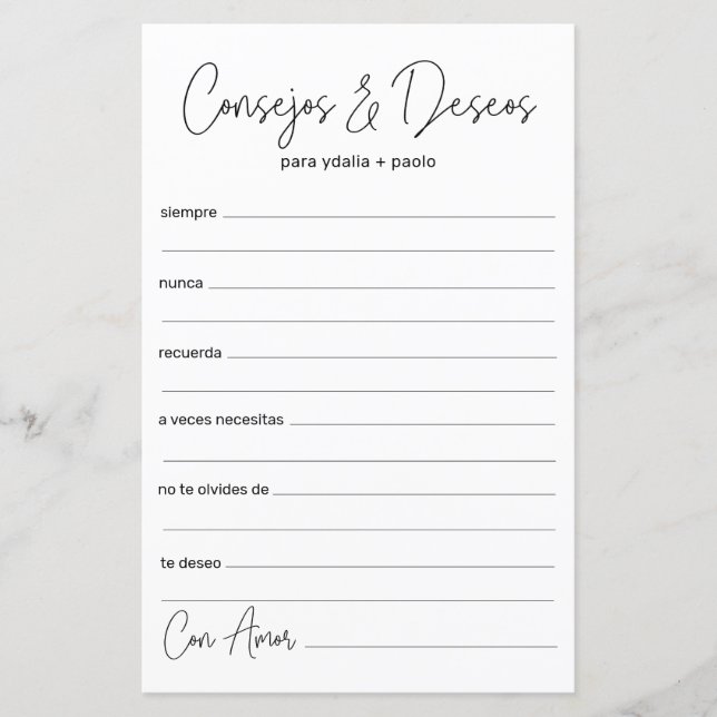 Weddenschap en wens Spaans (Voorkant)