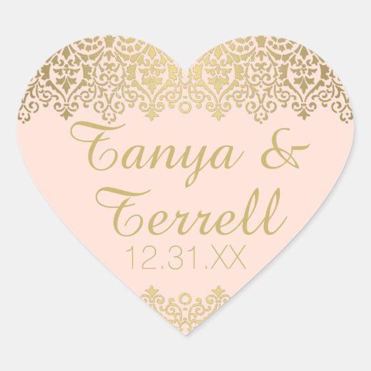 Weddenschap Envelope Seals  Golden Lace Elegant Hart Sticker (Voorkant)
