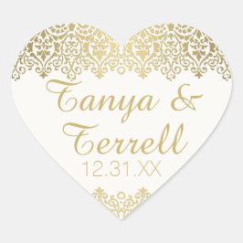 Weddenschap Envelope Seals Golden Lace Elegant Hart Sticker