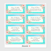 Weddenschap Etiket Modern Pink Floral Blauwgroen G Sticker (Vel)