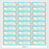 Weddenschap Etiket Modern Pink Floral Blauwgroen G Sticker (Vel)