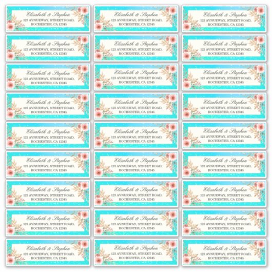 Weddenschap Etiket Modern Pink Floral Blauwgroen G Sticker (Voorkant)