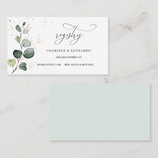 Weddenschap Eucalyptus Gold Floral Plaatskaartje (Voorkant / Achterkant)