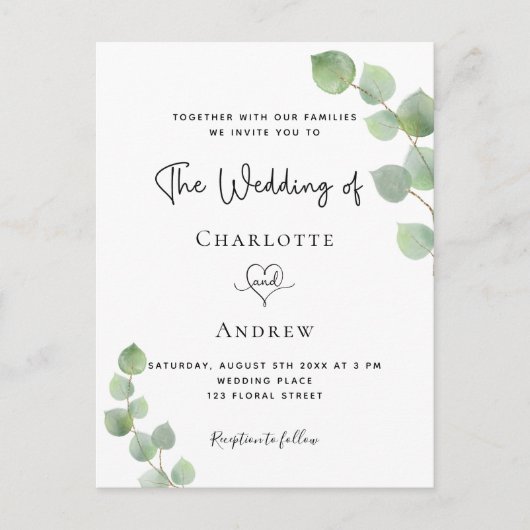 Weddenschap eucalyptus greenery QR code RSVP Uitnodiging Briefkaart (Voorkant)