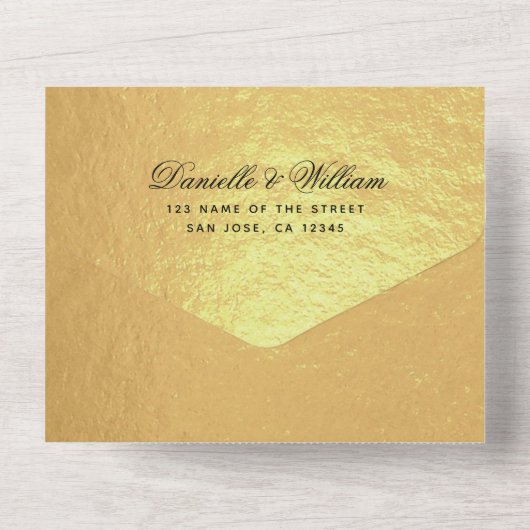 Weddenschap Faux Gold Foil Elegant Black Script RS All In One Uitnodiging (Achterkant)