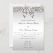 Weddenschap Faux Silver Sequins Bow Magnetische Uitnodiging (Voorkant)