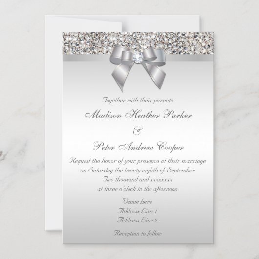 Weddenschap Faux Silver Sequins Bow Magnetische Uitnodiging (Voorkant)