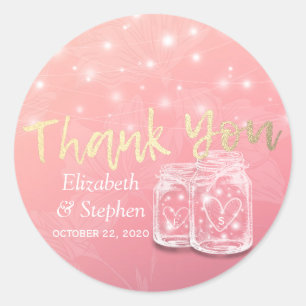 Weddenschap Favor Bedankt Mason Jars & String Ligh Ronde Sticker