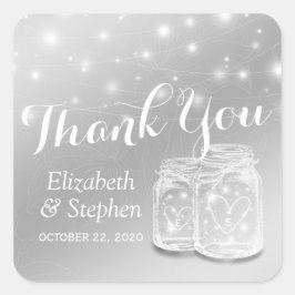 Weddenschap Favor Bedankt Mason Jars & String Ligh Vierkante Sticker