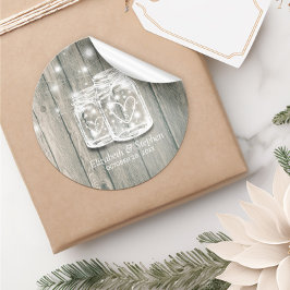 Weddenschap Favor Bedankt Rustic Wood Mason Jar La Ronde Sticker