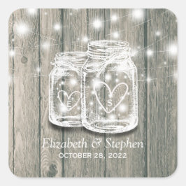 Weddenschap Favor Bedankt Rustic Wood Mason Jar La Vierkante Sticker