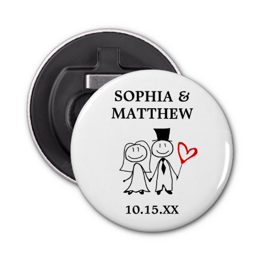 Weddenschap Favor Cute Cartoon Couple Button Flesopener (Voorkant)
