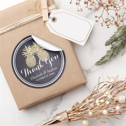 Weddenschap Favor Dank je Chic Gold Pineapple Coup Ronde Sticker