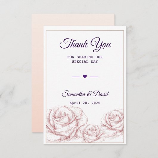 Weddenschap Favor Dank je Luxe Floral Rozen Bedankkaart (Voorkant / Achterkant)