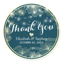 Weddenschap Favor Dank je Sticker Blue Gold Flower