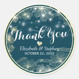 Weddenschap Favor Dank je Sticker Blue Gold Flower