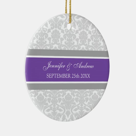 Weddenschap Favor Gray Plum Damask Keramisch Ornament (Rechts)