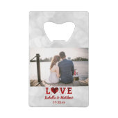 Weddenschap Favor Photo Love for ever Red Heart Creditkaart Flessenopener (Voorkant)