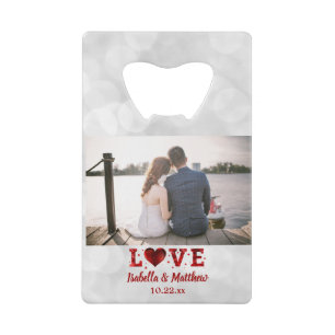 Weddenschap Favor Photo Love for ever Red Heart Creditkaart Flessenopener