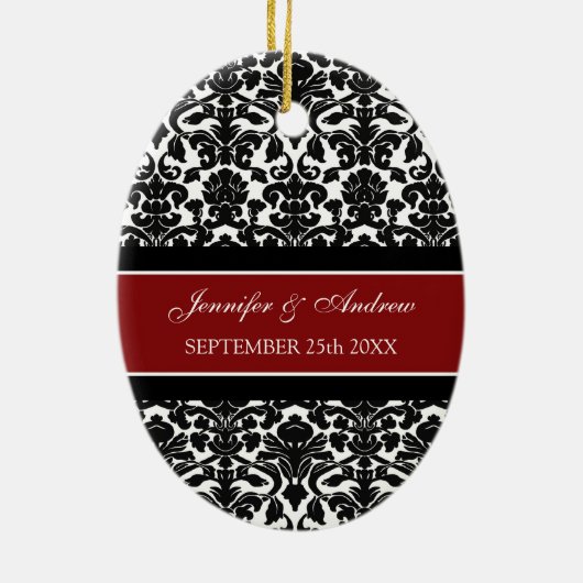 Weddenschap Favor Red Black Damask Keramisch Ornament (Achterkant)