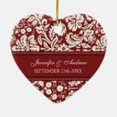 Weddenschap Favor Red White Damask Keramisch Ornament (Achterkant)