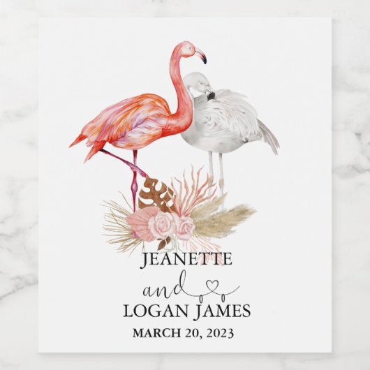 Weddenschap Favor Tropical Flamingo Boho Waterverf Wijn Etiket (Enkel label)