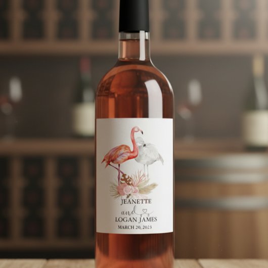 Weddenschap Favor Tropical Flamingo Boho Waterverf Wijn Etiket
