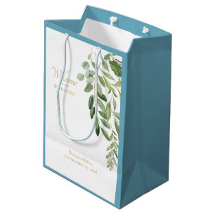 Weddenschap Favor Welkom Names Foliage Blue Medium Cadeauzakje