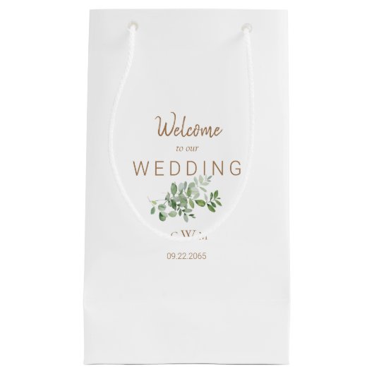 Weddenschap Favor White & Gold Monogram Foliage Klein Cadeauzakje (Voorkant)