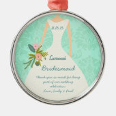 Weddenschap Favors Mint Damask Wedding Metalen Ornament (Voorkant)