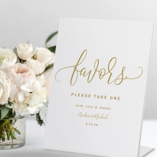 Weddenschap Favors Sign Fun Swirly Calligraphy Gol Reclamebord Met Voetstuk