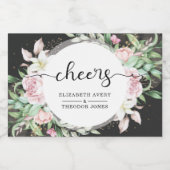 Weddenschap Floral Black en Pink Elegant Sparkling Wijnetiket (Enkel label)