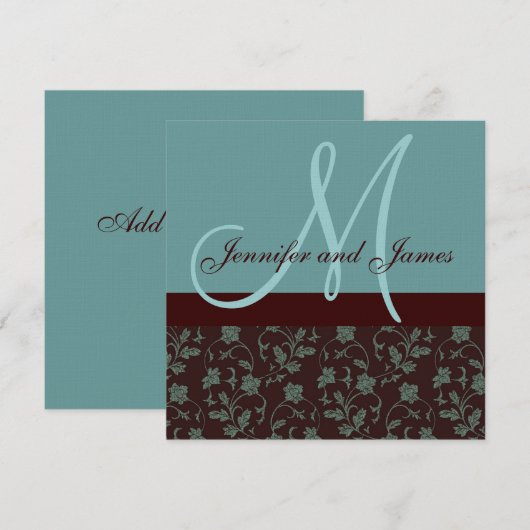 Weddenschap Floral Damask Blue Brown Kaart (Voorkant / Achterkant)