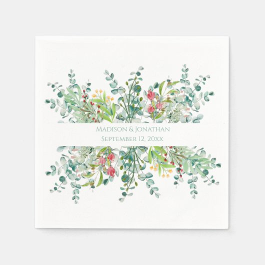 Weddenschap Floral Elegant Eucalyptus Waterverf Na Servet (Voorkant)